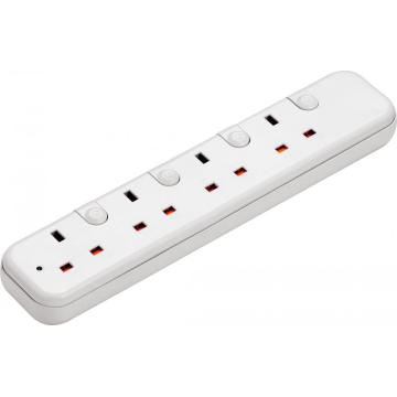 Four way British power strip with individual switch